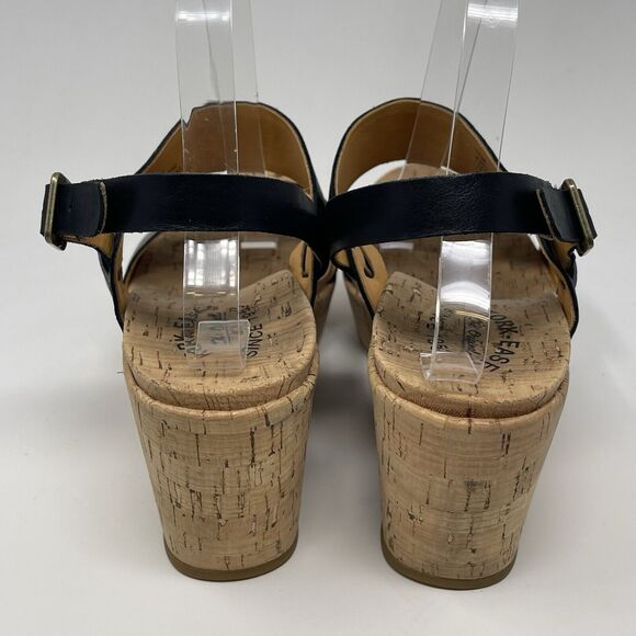 Kork Ease Austin Cork Wedge Sandals Womens 10 M Black Leather Ankle Strap Buckle - Picture 12 of 16